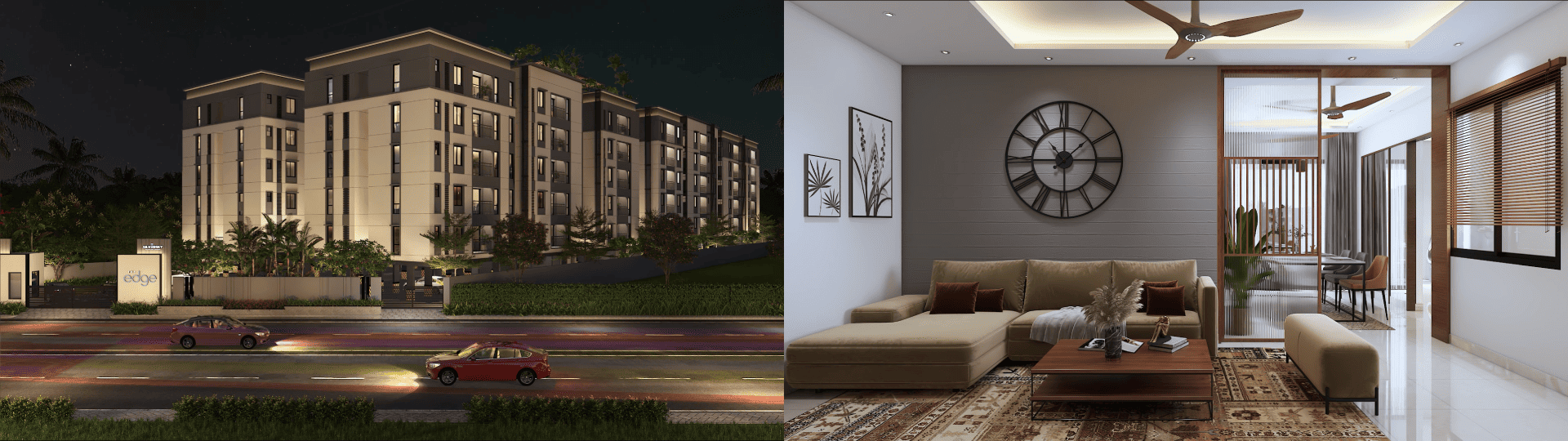 Front elevation and interior view of the Apartments in Chennai by Silversky Builders