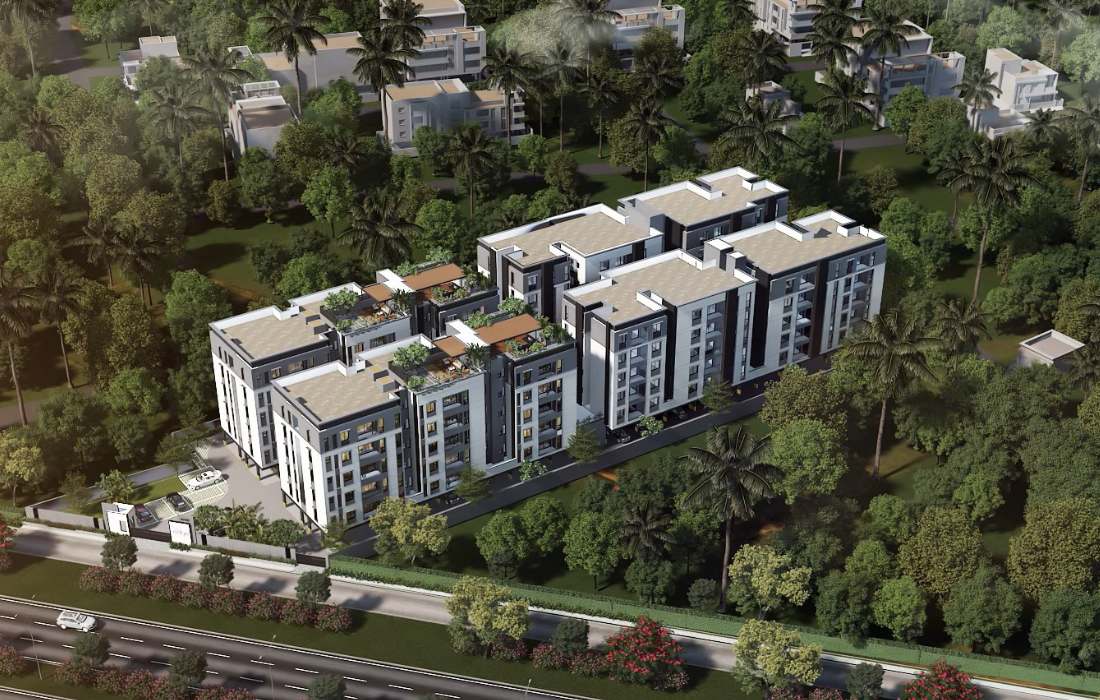 A picture showing the aerial view of mid-rise apartments in Madhavaram Chennai.