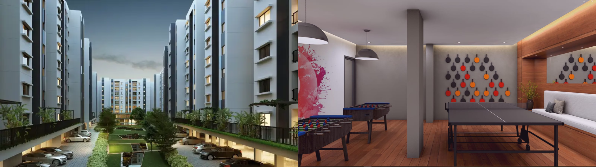 Front elevation and interior view of the Flats in Chennai by Silversky Builders