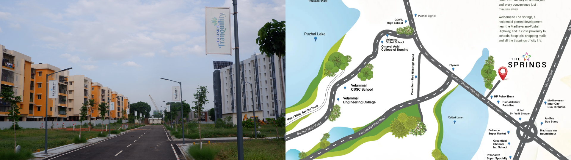 Front elevation and interior view of the plots in Chennai by Silversky Builders